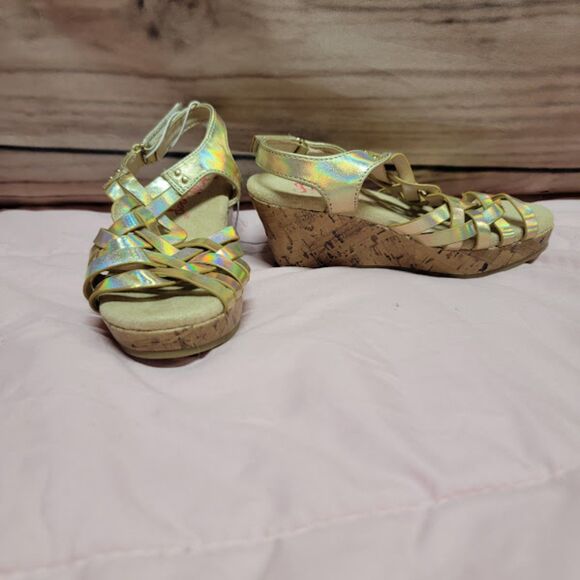 Girls 12 Jellypop Gold Holographic Wedge Sandals - Picture 4 of 4